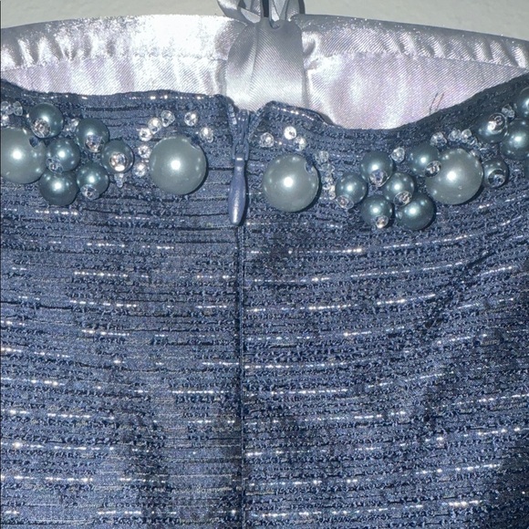 Tahari ASL Navy Blue Sleeveless Dress Metallic Silver w/ Embellished Neckline DD - Picture 6 of 7